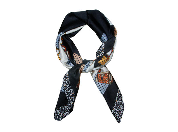 Skjerf m/vesker og dyreprint 70x70 blå 