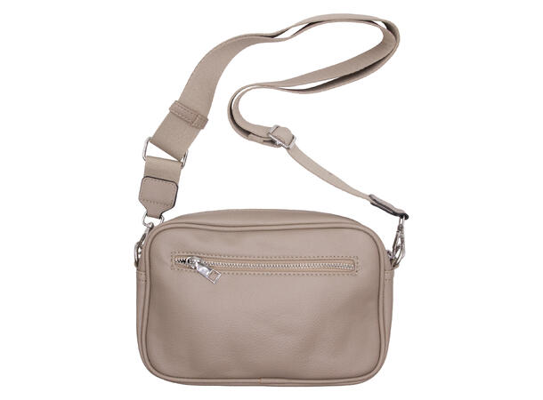 Veske oval m/strap og sølv tilbehør taupe 