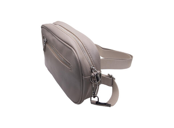 Veske oval m/strap og sølv tilbehør taupe 