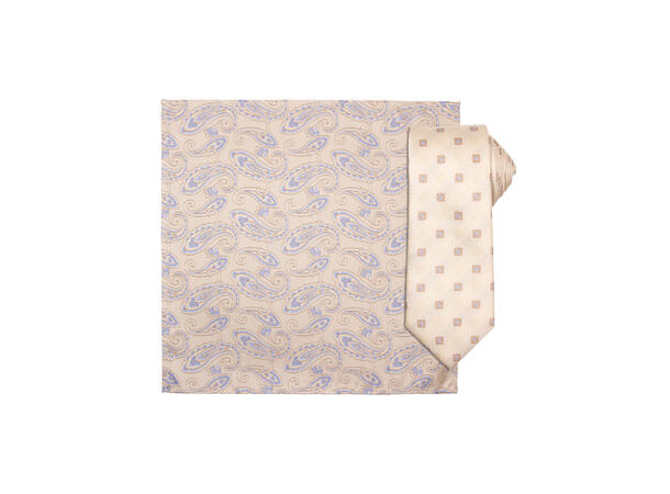 Da Vinci slips+lommetørkle mønstert sett hengende beige 