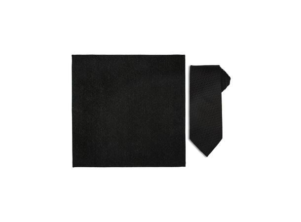 Santi 8cm silkeslips+lommetørkle mønster sett hengende sort 