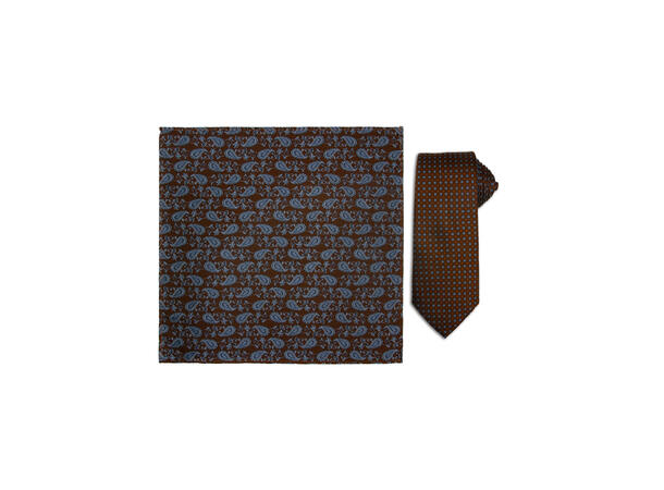 Santi 8cm silkeslips+lommetørkle sett hengende cognac 