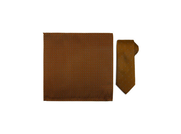 Santi 8cm silkeslips+lommetørkle sett hengende cognac 