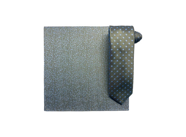 Santi silkeslips+lommetørkle mønstert* sett hengende grønn 