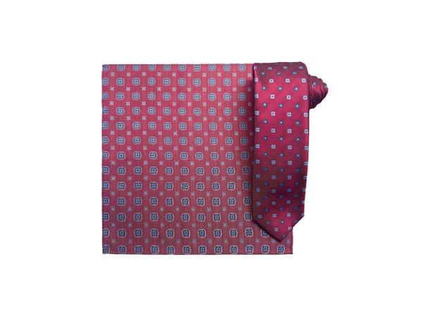 Santi silkeslips+lommetørkle mønstert* sett hengende rosa 