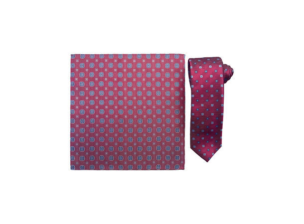 Santi silkeslips+lommetørkle mønstert* sett hengende rosa 