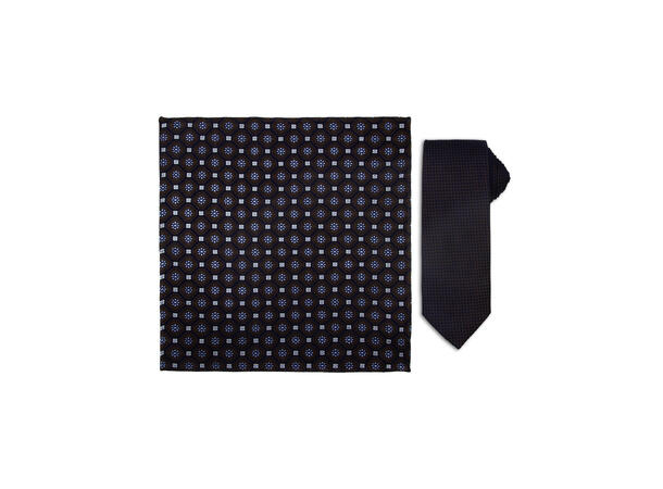 Santi silkeslips+lommetørkle mønstert sett hengende brun 