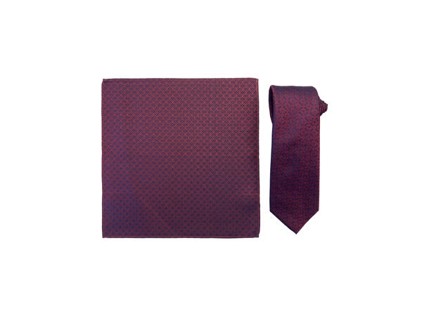 Santi silkeslips+lommetørkle mønstert sett hengende vinrød 