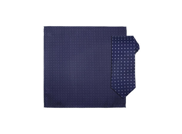 Santi silkeslips+lommetørkle mønstret* sett hengende blå 