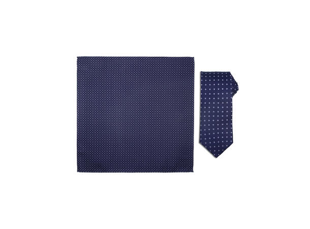 Santi silkeslips+lommetørkle mønstret* sett hengende blå 