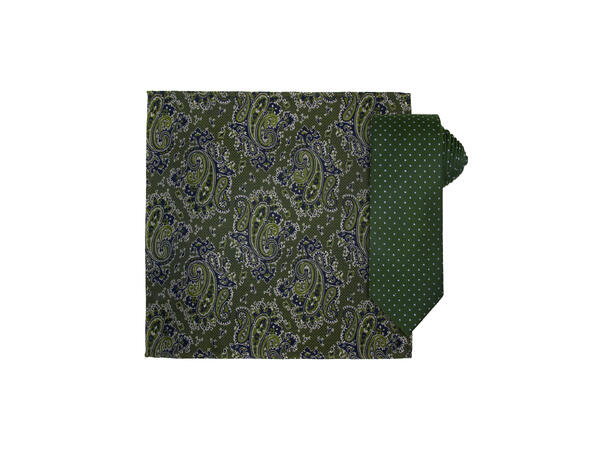 Santi silkeslips+lommetørkle mønstret sett hengende grønn 