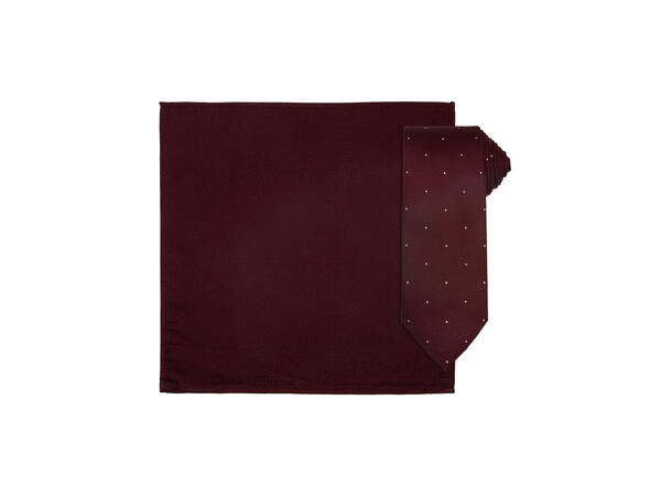 Santi silkeslips+lommetørkle mønstret sett hengende X-mas vinrød 