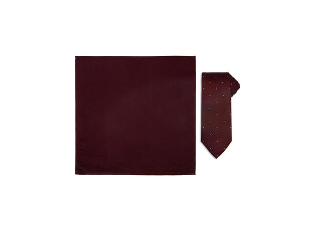 Santi silkeslips+lommetørkle mønstret sett hengende X-mas vinrød 