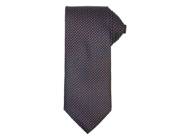 Santi silkeslips+lommetørkle mønstret sett hengende brun 