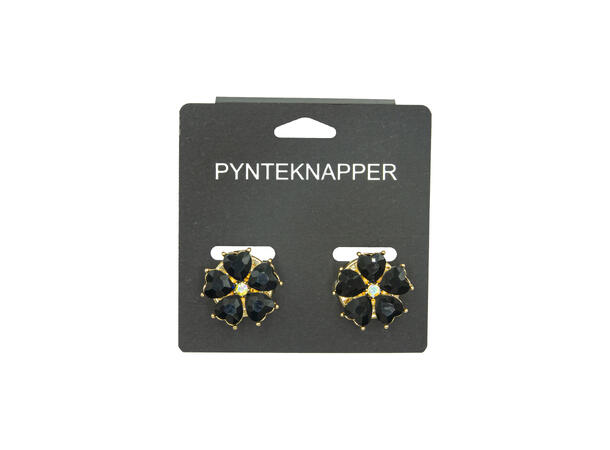 Skjorteknappblomst strass sort* 