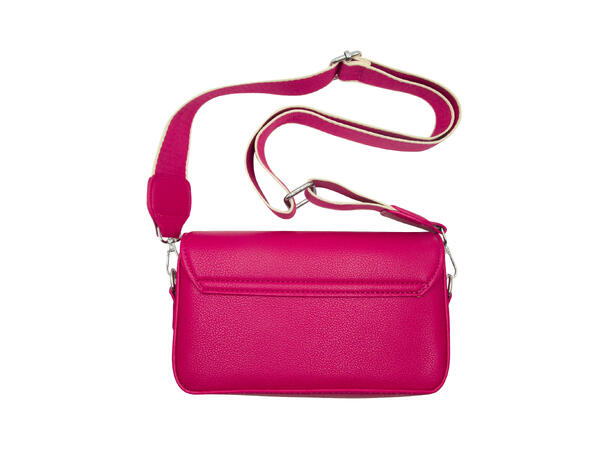 Håndveske m/bred skulderrem m/sølv tilbehør fuksia 