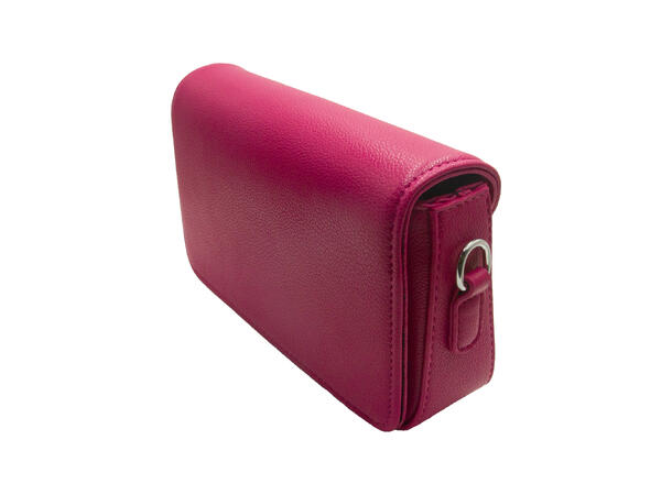 Håndveske m/bred skulderrem m/sølv tilbehør fuksia 