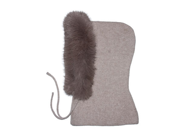 Lue m/hoodie og pels kant beige Høst26 