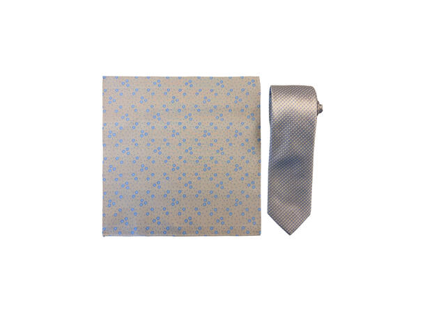 Santi silkeslips+lommetørkle mønstert sett hengende beige 