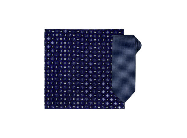 Santi silkeslips+lommetørkle mønstert sett hengende blå 