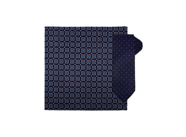 Santi silkeslips+lommetørkle mønstert sett hengende blå 