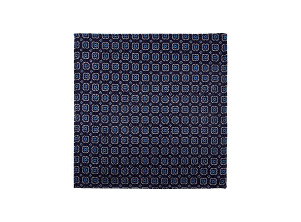 Santi silkeslips+lommetørkle mønstert sett hengende blå 