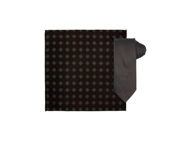 Santi silkeslips+lommetørkle mønstret* sett hengende brun 