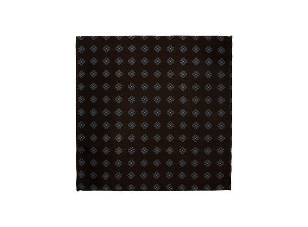 Santi silkeslips+lommetørkle mønstret sett hengende brun 