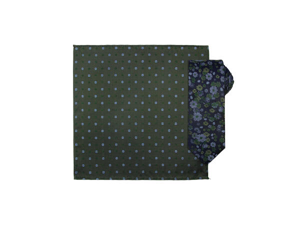 Santi silkeslips+lommetørkle mønstret sett hengende grønn 