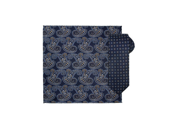 Santi silkeslips+lommetørkle mønstret sett hengende navy 