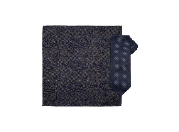 Santi silkeslips+lommetørkle mønstret sett hengende navy 