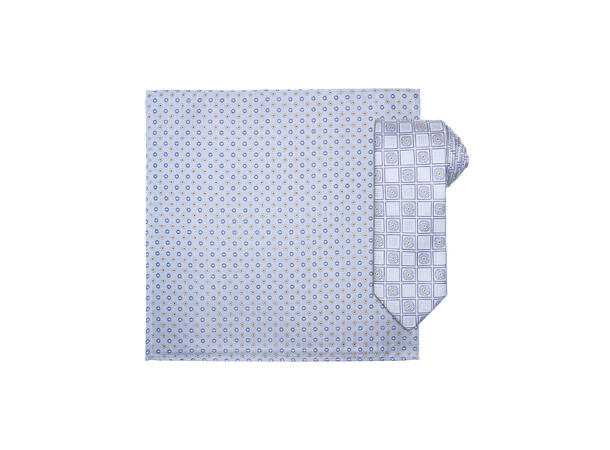 Santi silkeslips+lommetørkle mønstret sett hengende beige 