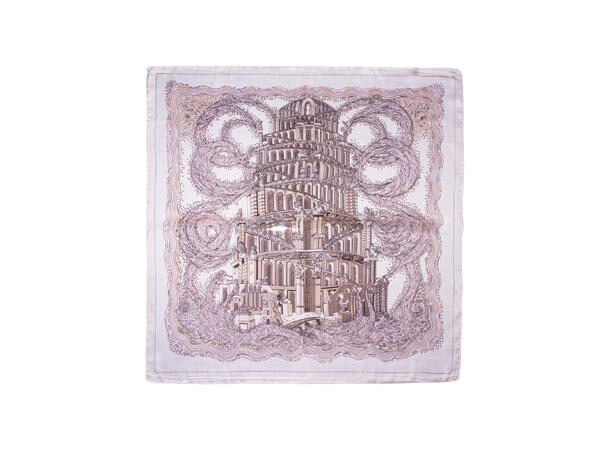 Skjerf m/bygning 70x70 rosa 