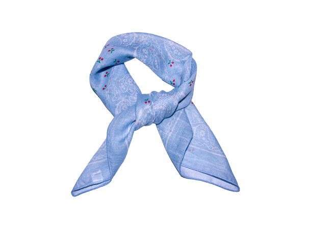 Skjerf m/kirsebær 58x58cm lysblå/rød 