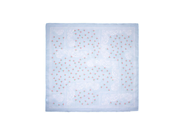 Skjerf m/kirsebær 58x58cm lysblå/rød 