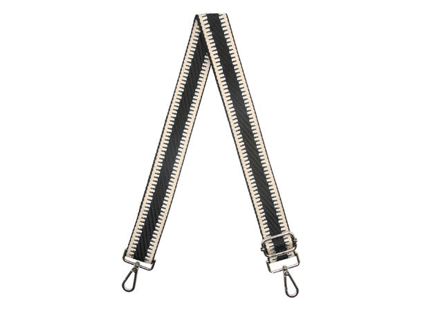 Skulderrem til veske m/kant sort (m/ sølv tilbehør) 