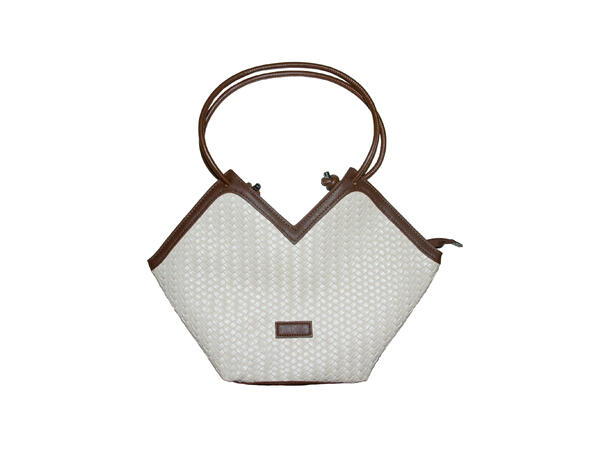 Veske flettet m/glidelås & sølv tilbehør offwhite 