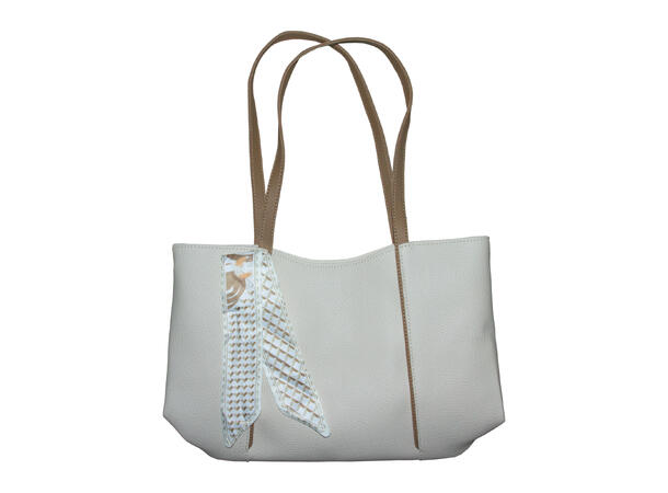 Veske m/hank og skjerf m/sølv tilbehør hvit 