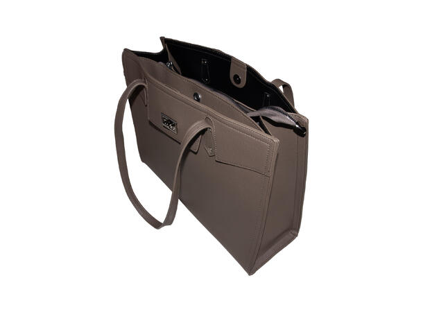 Veske stor m/lås front taupe (sølv tilbehør) 