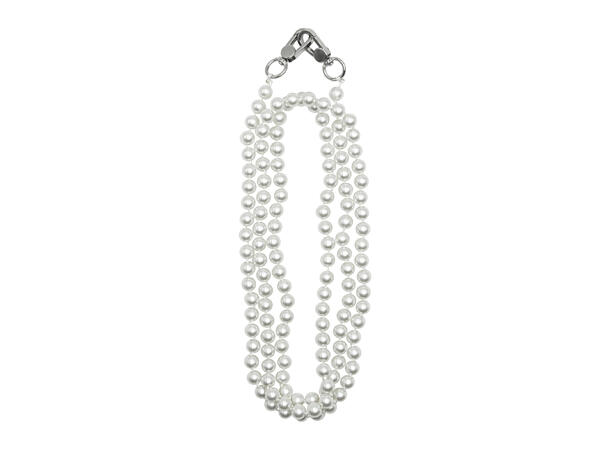 Mobilsnor glass perler hvit sølv trimmings 