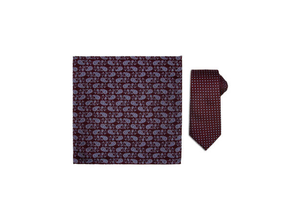 Santi 8cm silkeslips+lommetørkle sett hengende vinrød 