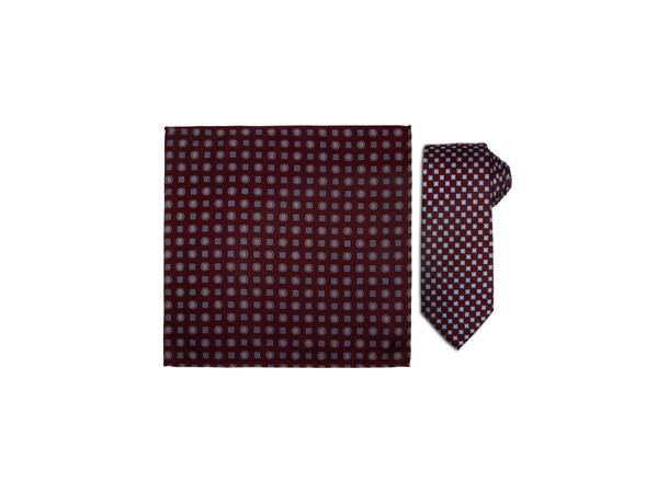 Santi 8cm silkeslips+lommetørkle sett hengende vinrød 