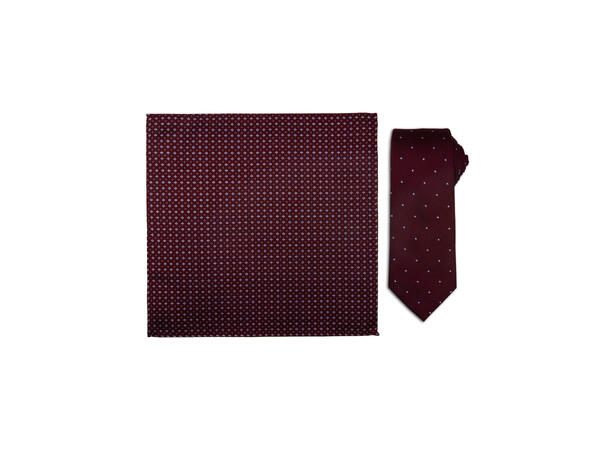 Santi 8cm silkeslips+lommetørkle sett hengende vinrød 