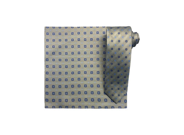 Santi silkeslips+lommetørkle mønstert sett hengende grønn 