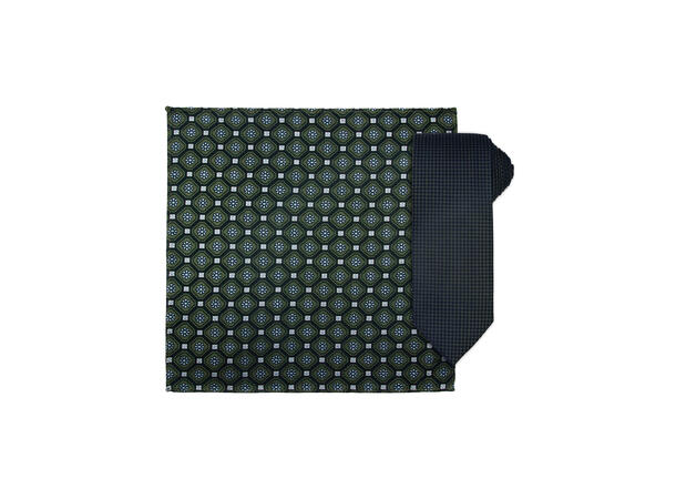 Santi silkeslips+lommetørkle mønstert sett hengende grønn 