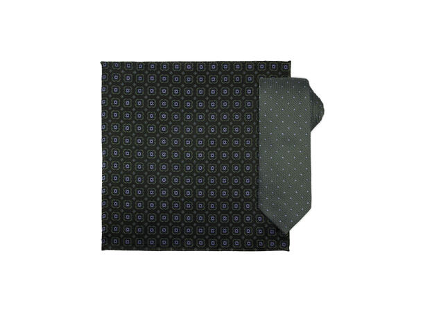 Santi silkeslips+lommetørkle mønstert sett hengende grønn 