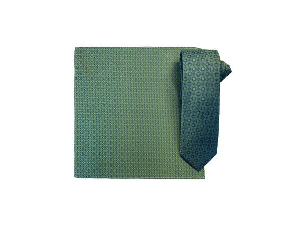 Santi silkeslips+lommetørkle mønstert sett hengende grønn 
