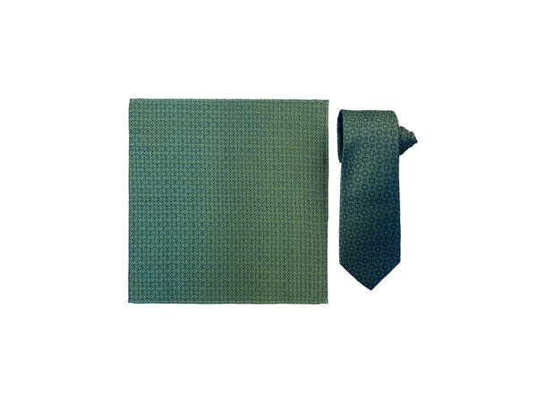 Santi silkeslips+lommetørkle mønstert sett hengende grønn 