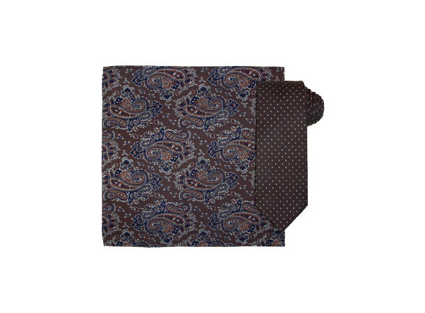 Santi silkeslips+lommetørkle mønstret* sett hengende brun 