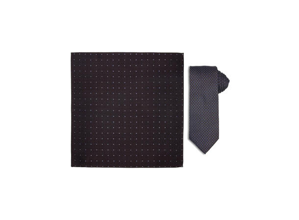 Santi silkeslips+lommetørkle mønstret sett hengende brun 